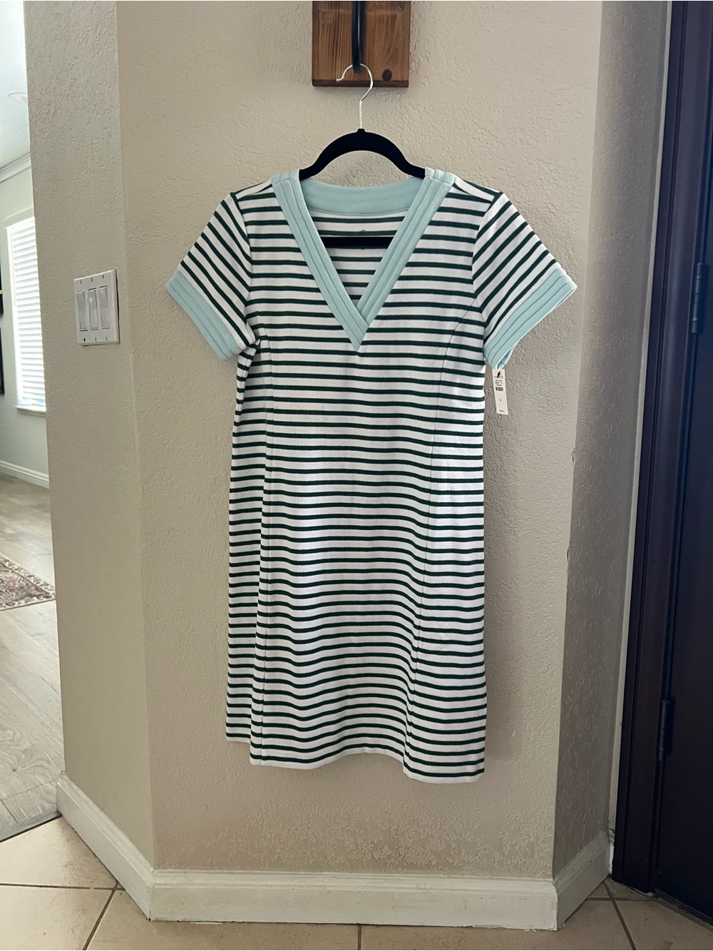 Talbots Green White Striped Tshirt Dress size Small NWT